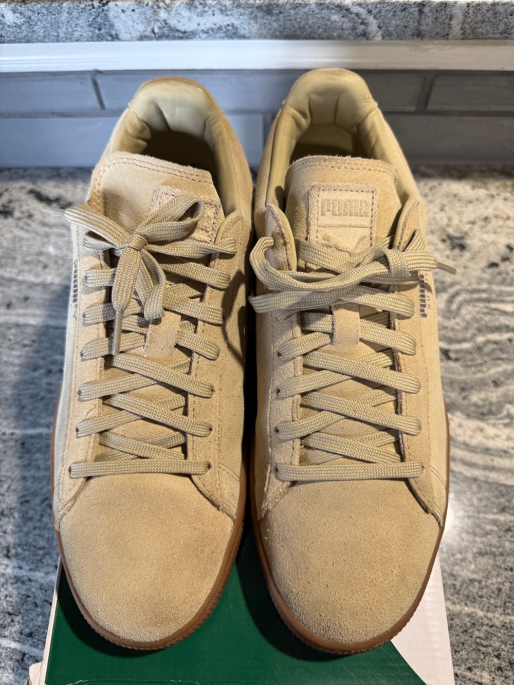 Puma Men’s Suede Sneakers in Beige with Gum Sole